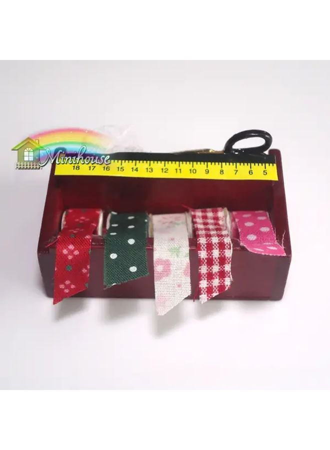 Multicolor Miniature Dollhouse Sewing Box With Lace Scissors Threads Tailor Scene Decor - Image 3