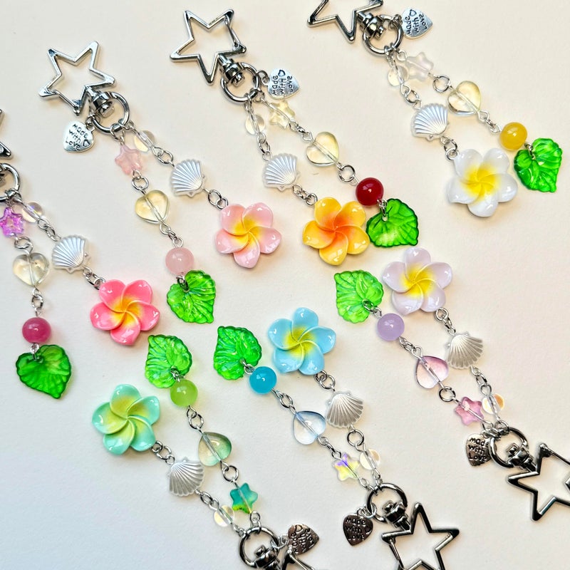 Agromusk Hibiscus Flower Keychain,Cute Tropical Y2K Floral Keychain Aesthetic Star Heart Beaded 2000s Summer Flower Beach Bag Charms Accessories Kawaii Hawaiian Decor for Women Gifts(Pink) - Image 3