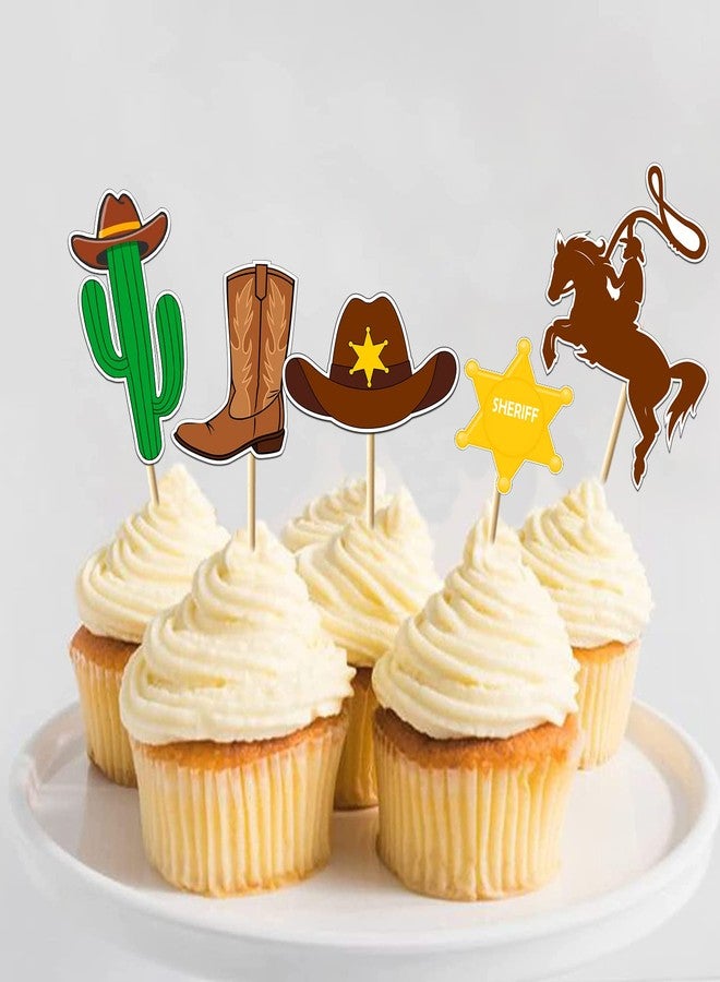 WPARHUS 32 Pcs Cowboy Cupcake Toppers - Cowboy & Cowgirl Birthday Party Decorations for Kids - Horse, Cactus, Hat, Boot Cake Toppers - Baby Shower Supplies - Image 4