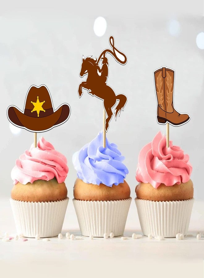 WPARHUS 32 Pcs Cowboy Cupcake Toppers - Cowboy & Cowgirl Birthday Party Decorations for Kids - Horse, Cactus, Hat, Boot Cake Toppers - Baby Shower Supplies - Image 2