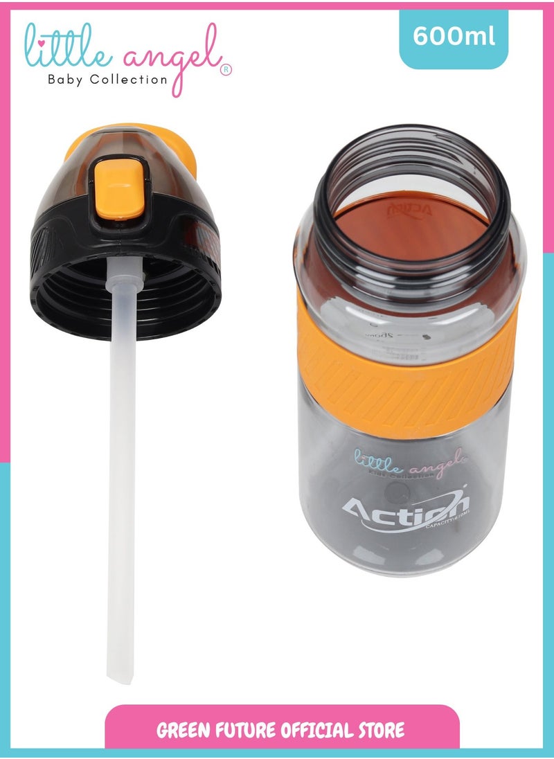 Little Angel Kids Collection 600ml Water Bottle with Leak-Proof Lid, Durable Straw for School, Sports & Outdoor Activities - Black in arabic  - Image 5