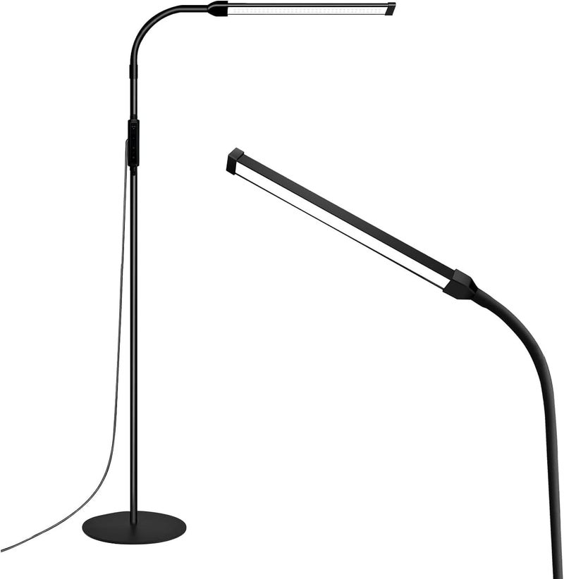 NEELABIL Led Floor Lamp for Eyelash Extensions Craft Task Floor Standing Light Adjustable Gooseneck Dimmable lash,Gooseneck for Reading Living Room Bedroom (Disc Base) (Tripod Base) (Piano Black) - Image 1