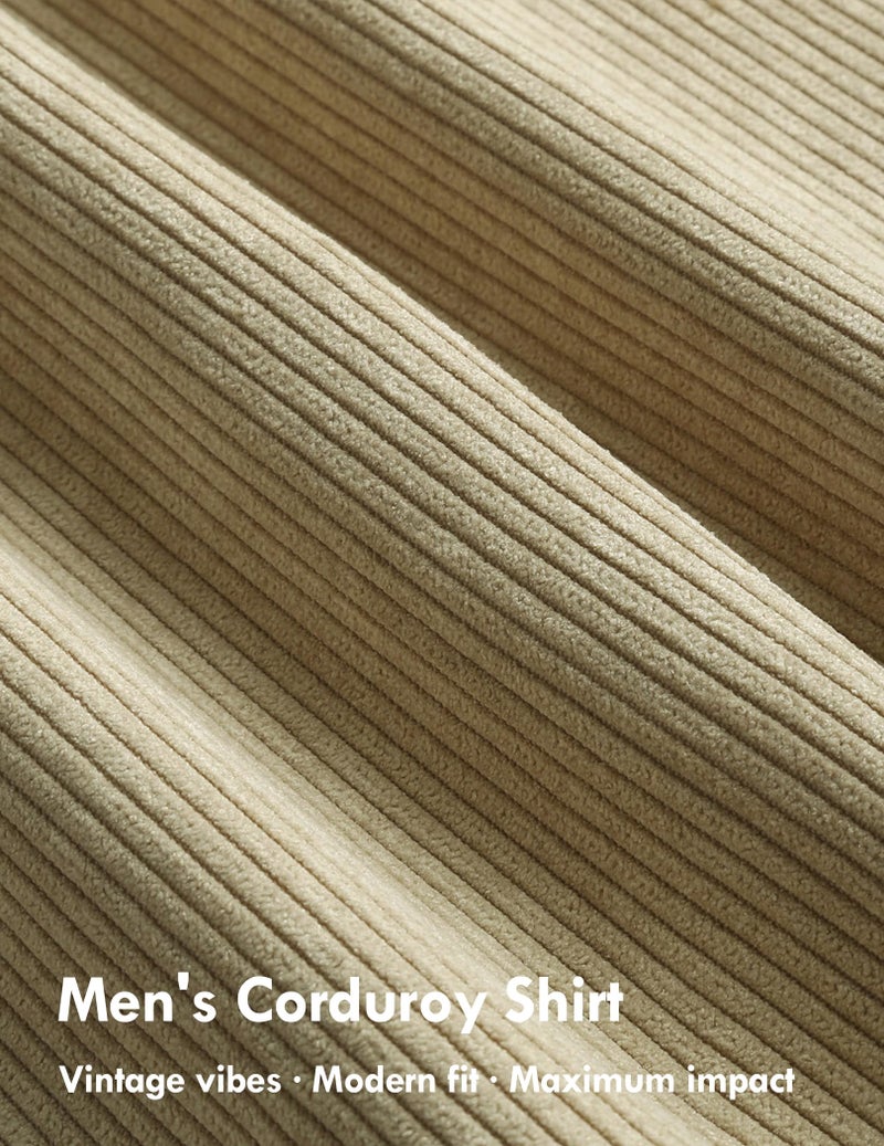 ZAFUL Pullover Corduroy Shirt for Men Long Sleeve Half Button Up Shirt with Pocket Casual Work Winter Shirt Khaki L - Image 2