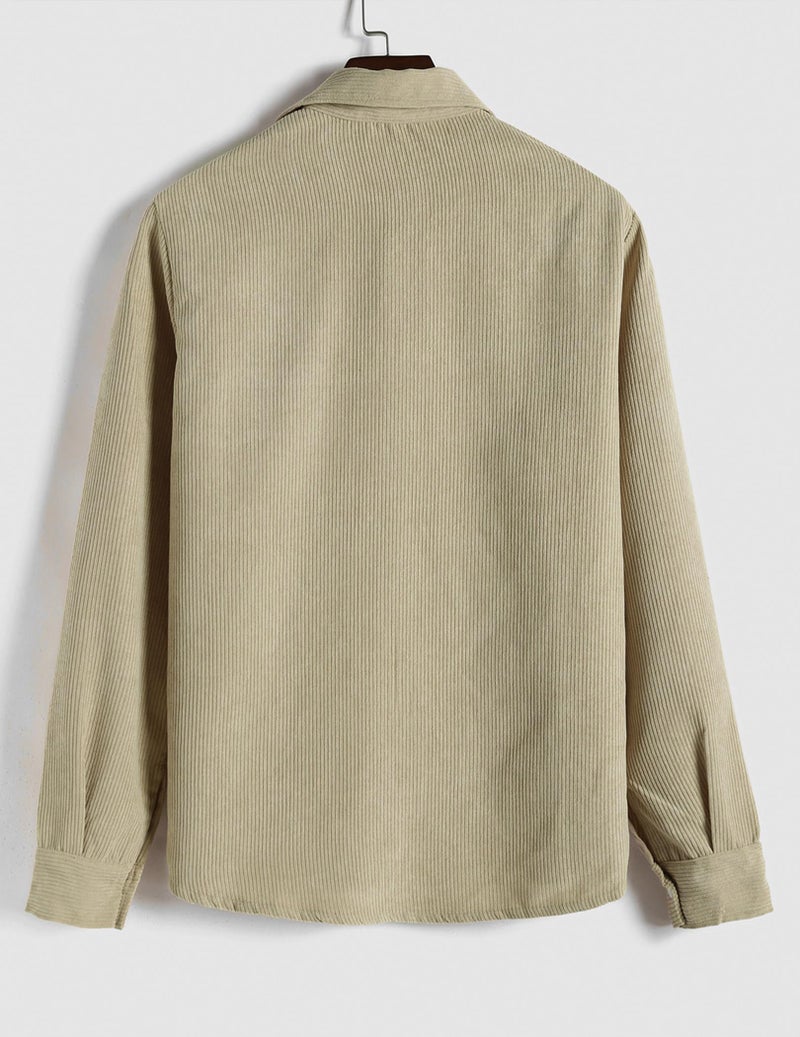 ZAFUL Pullover Corduroy Shirt for Men Long Sleeve Half Button Up Shirt with Pocket Casual Work Winter Shirt Khaki L - Image 3