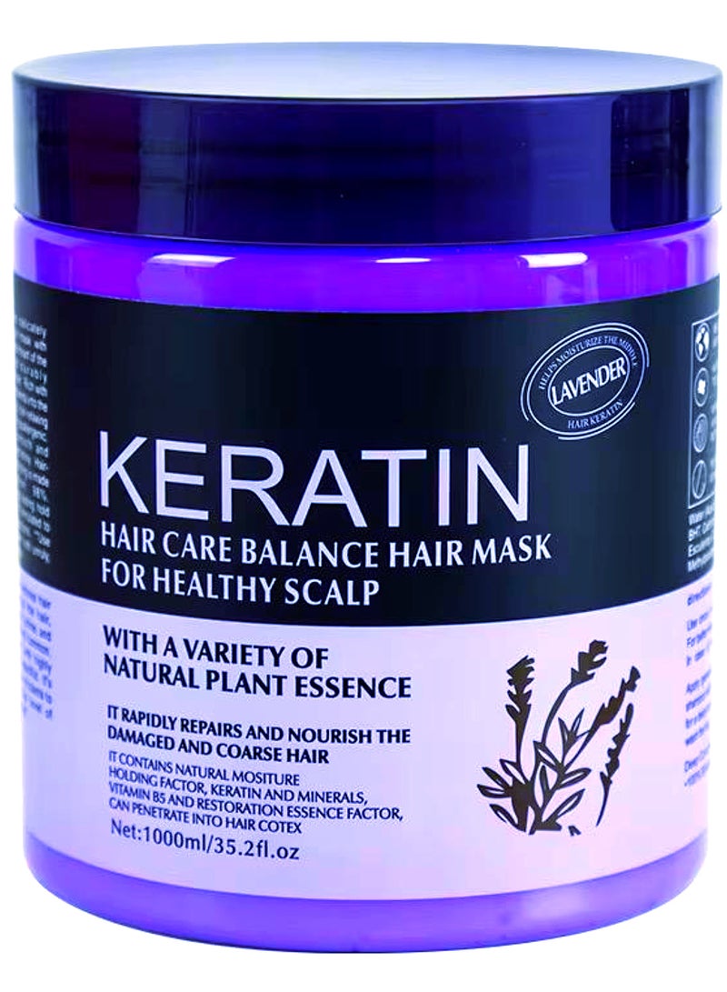KERATIN Hair Mask Keratin 1000ml Lavender , Repairs and Nourish Damaged and Coarse Hair Natural Moisturizer Hydrating Smoothing Shining Strengthening Keratin Hair Mask Lavender - Image 1
