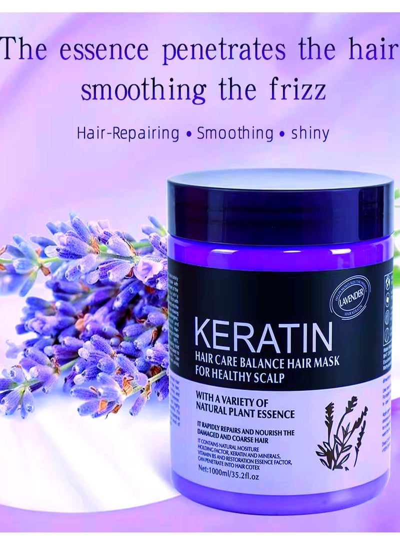 KERATIN Hair Mask Keratin 1000ml Lavender , Repairs and Nourish Damaged and Coarse Hair Natural Moisturizer Hydrating Smoothing Shining Strengthening Keratin Hair Mask Lavender - Image 2