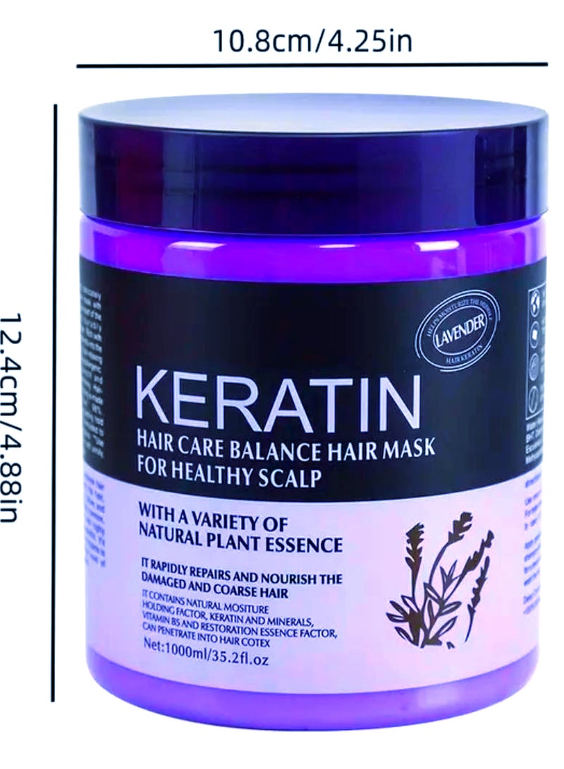 KERATIN Hair Mask Keratin 1000ml Lavender , Repairs and Nourish Damaged and Coarse Hair Natural Moisturizer Hydrating Smoothing Shining Strengthening Keratin Hair Mask Lavender - Image 3