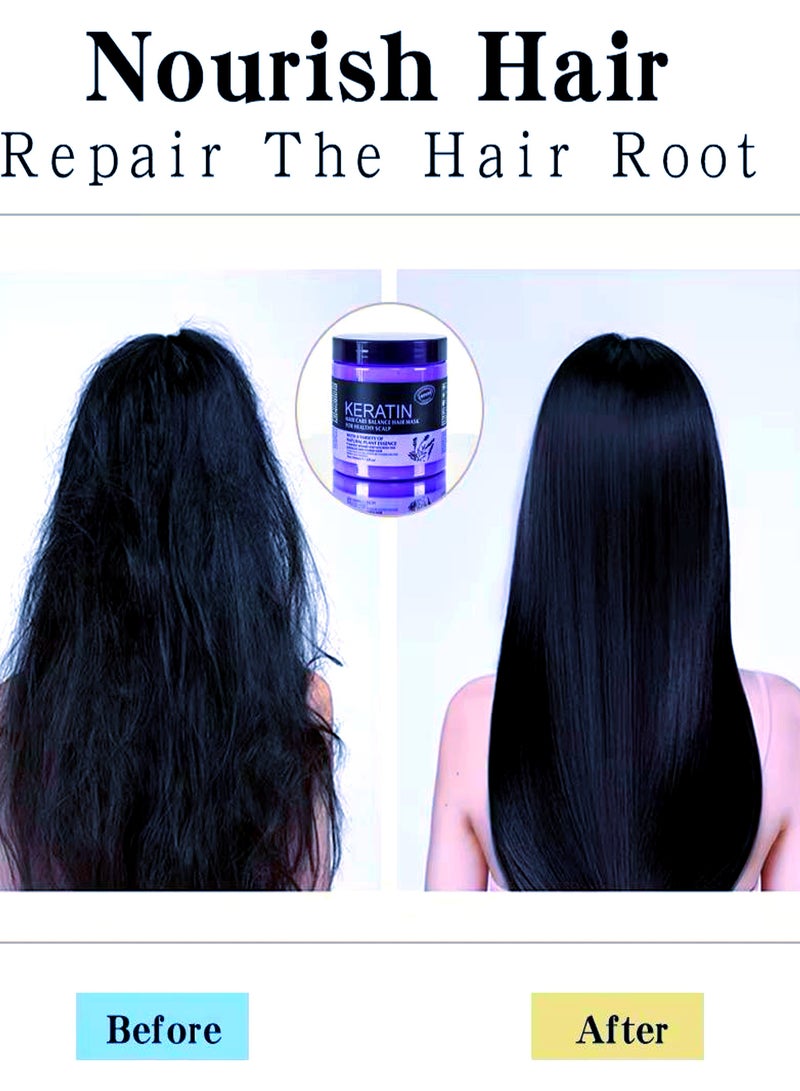 KERATIN Hair Mask Keratin 1000ml Lavender , Repairs and Nourish Damaged and Coarse Hair Natural Moisturizer Hydrating Smoothing Shining Strengthening Keratin Hair Mask Lavender - Image 4