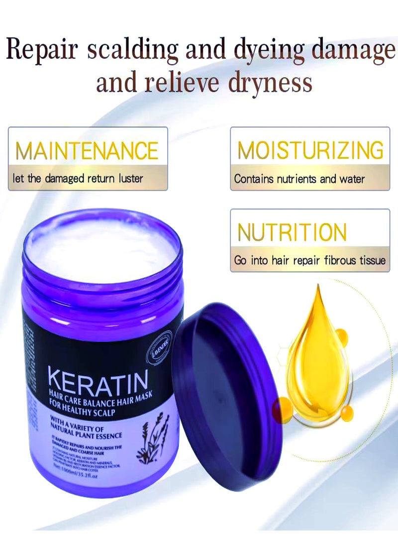 KERATIN Hair Mask Keratin 1000ml Lavender , Repairs and Nourish Damaged and Coarse Hair Natural Moisturizer Hydrating Smoothing Shining Strengthening Keratin Hair Mask Lavender - Image 5