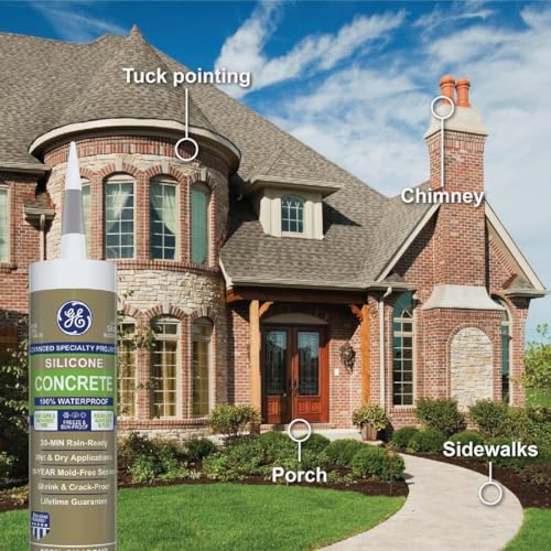 GE Sealants General Electric GE5020 Concrete and Masonry Silicone II Caulk, 10.1-Ounce, Grey, caulker, Light Gray - Image 4