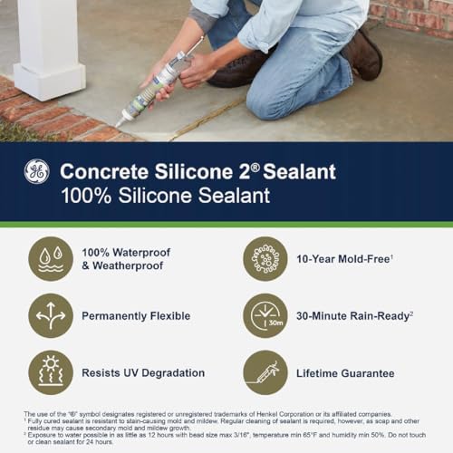 GE Sealants General Electric GE5020 Concrete and Masonry Silicone II Caulk, 10.1-Ounce, Grey, caulker, Light Gray - Image 5
