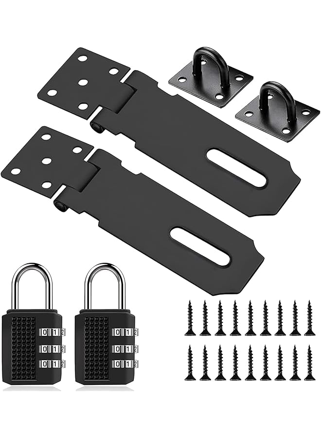 PROMASS Door Lock Latch with Password Combination Padlocks 4 Inch Stainless Steel Security Hasp and Zinc Alloy Padlocks, Heavy Duty Hasp and Staple Use for Door Window Locker Drawer Pet Cage Cabinet-2 Pack - Image 1