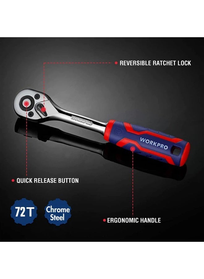 ووركبرو مقبض WORKPRO سريع الفك بسقاطة مقاس 1/2 بوصة، 72 سنًا - Image 2