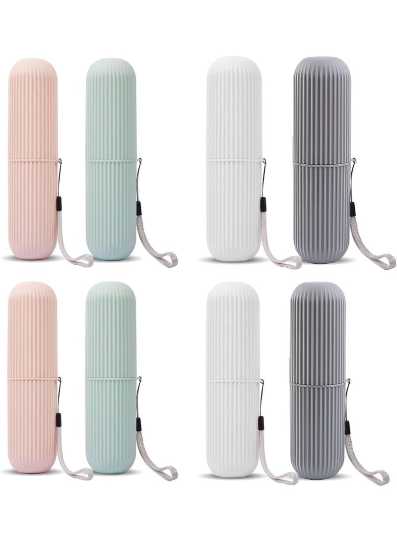 8 Pcs Travel Toothbrush Case with Cups, Portable Toothbrush Holder for Toothpaste Storage, Durable Toothbrush Container for Travel, Camping, School, Business Trip, 4 Colors, 19.6 x 6 cm - Image 1