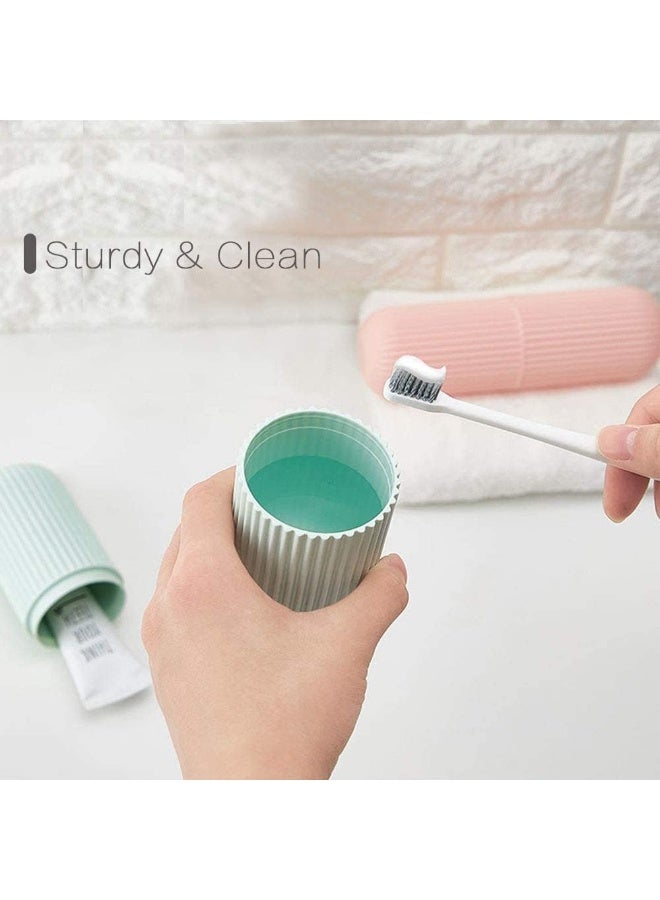 8 Pcs Travel Toothbrush Case with Cups, Portable Toothbrush Holder for Toothpaste Storage, Durable Toothbrush Container for Travel, Camping, School, Business Trip, 4 Colors, 19.6 x 6 cm - Image 4