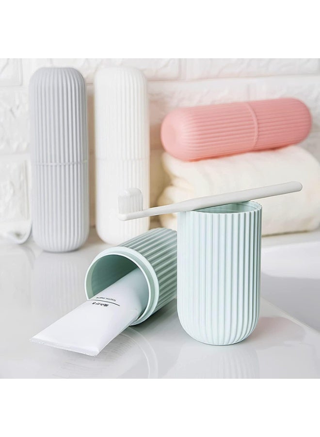 8 Pcs Travel Toothbrush Case with Cups, Portable Toothbrush Holder for Toothpaste Storage, Durable Toothbrush Container for Travel, Camping, School, Business Trip, 4 Colors, 19.6 x 6 cm - Image 5