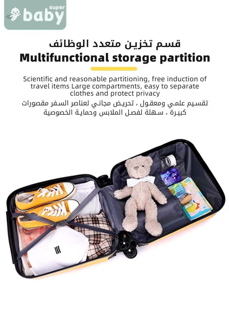 سوبر بيبي حقيبة سفر بعجلات ثلاثية الأبعاد مع تصميم كرتوني للأطفال - حقيبة سفر للأطفال بعجلات، حقيبة سفر بتصميم صلب، قفل بكلمة مرور، فاصل بسحاب، مقبض قابل للتمديد، بحجم 18 بوصة. - Image 3