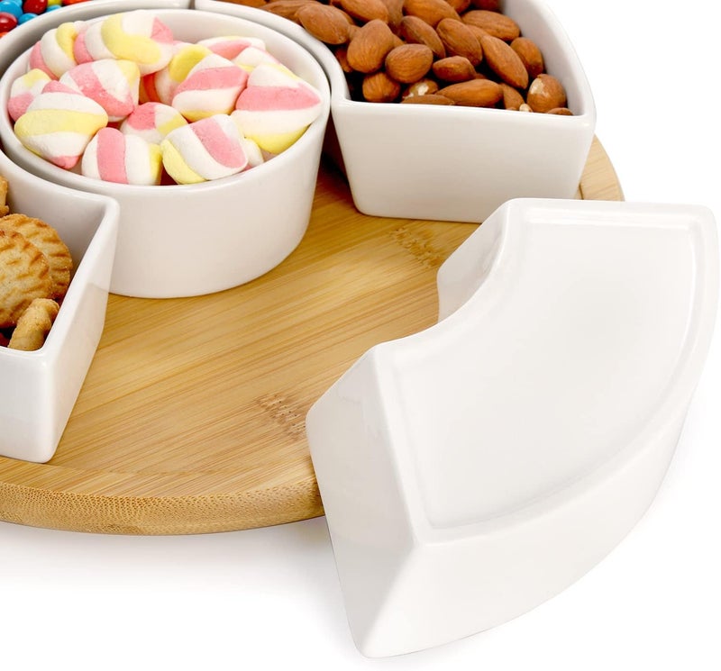 Lyellfe Divided Serving Dish Lazy Susan 360 Rotatable Porcelain Appetizer Snack Tray Platter for Fruit Veggies Candy Relish Tray for Christmas Thanksgiving Party 5 Removable Compartment White - Image 5
