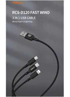 3 IN 1 Fast Charging Cable Nylon Braided USB to Type C and Lighting and Micro 1.2M Multiple Charging Cable for iPhone Series Samsung Series, iPad Pro, iPad Mini, MacBook Pro/Air/iPhone Black - pzsku/ZAB74371163F621D120C1Z/45/_/1735990172/1604521a-da68-4cdf-affc-7e36f115cb9f