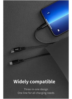 3 IN 1 Fast Charging Cable Nylon Braided USB to Type C and Lighting and Micro 1.2M Multiple Charging Cable for iPhone Series Samsung Series, iPad Pro, iPad Mini, MacBook Pro/Air/iPhone Black - pzsku/ZAB74371163F621D120C1Z/45/_/1735990174/85239cf5-f66d-4fcb-bb87-a266b94461da