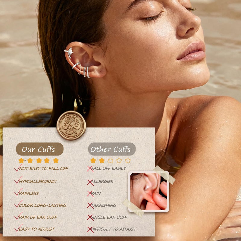 Florideco 4 PCS Ear Cuffs Non Piercing Hypoallergenic Silver Plated Ear Cuff Earrings for Women Trendy CZ Clip On Cartilage Earring Set Dainty Adjustable Fake Piercings Earrings Northstar - Image 5