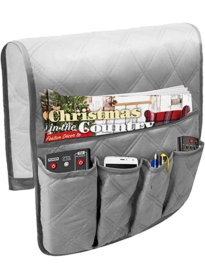 The Bros Sofa Armrest Organizer, Armchair Caddy Remote Control Holder for Recliner Couch, Arm Chair Caddy Anti-Slip Armchair Storage Bag with 5 Pockets for Magazine, Tablet, Phone, iPad, Grey - Image 1