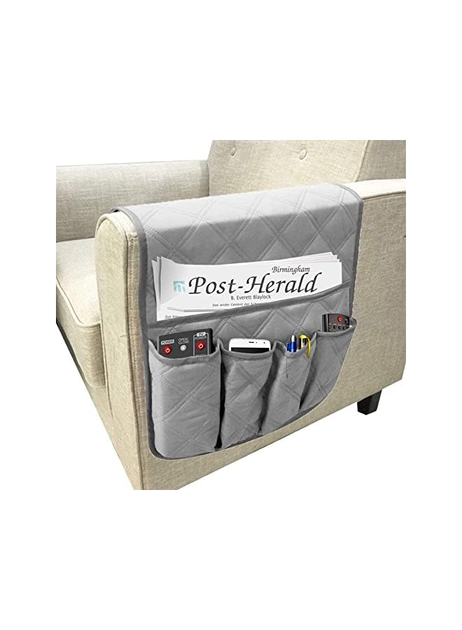 The Bros Sofa Armrest Organizer, Armchair Caddy Remote Control Holder for Recliner Couch, Arm Chair Caddy Anti-Slip Armchair Storage Bag with 5 Pockets for Magazine, Tablet, Phone, iPad, Grey - Image 2