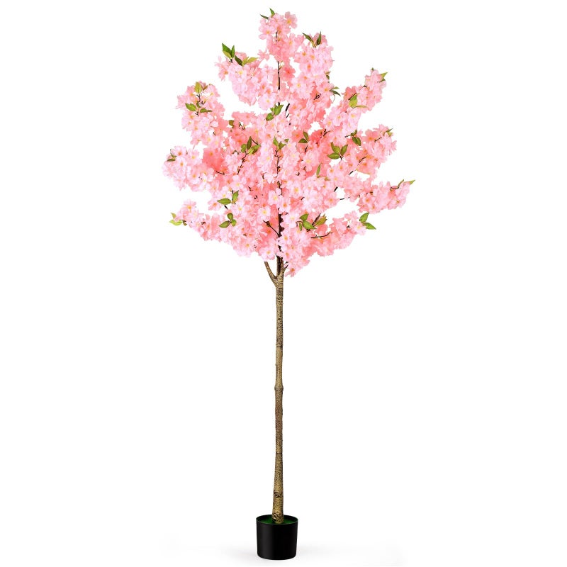 OUSHENG Artificial Cherry Blossom Tree Fake Plants Indoor Decor Faux Pink Sakura Flowers for Living Room Home House Entryway Bedroom Office Inside Decorations 6FT