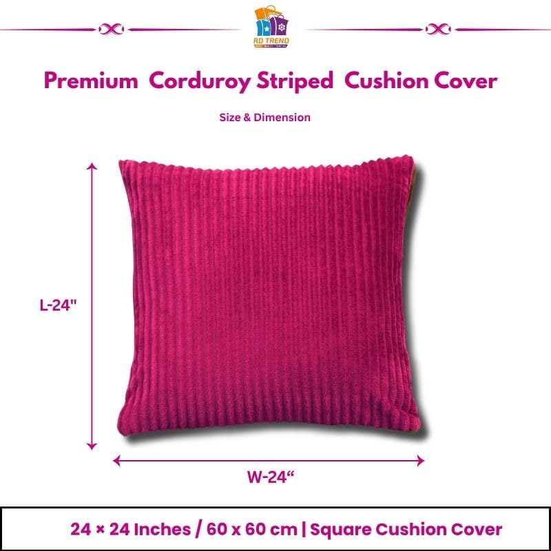 RD TREND® Cushion Cover Set of 5, Decorative Sofa Living Room Home Square Cushion Covers 24 Inch x 24 Inch, Aesthetic Corduroy Striped Double Sided (Magenta) - Image 2