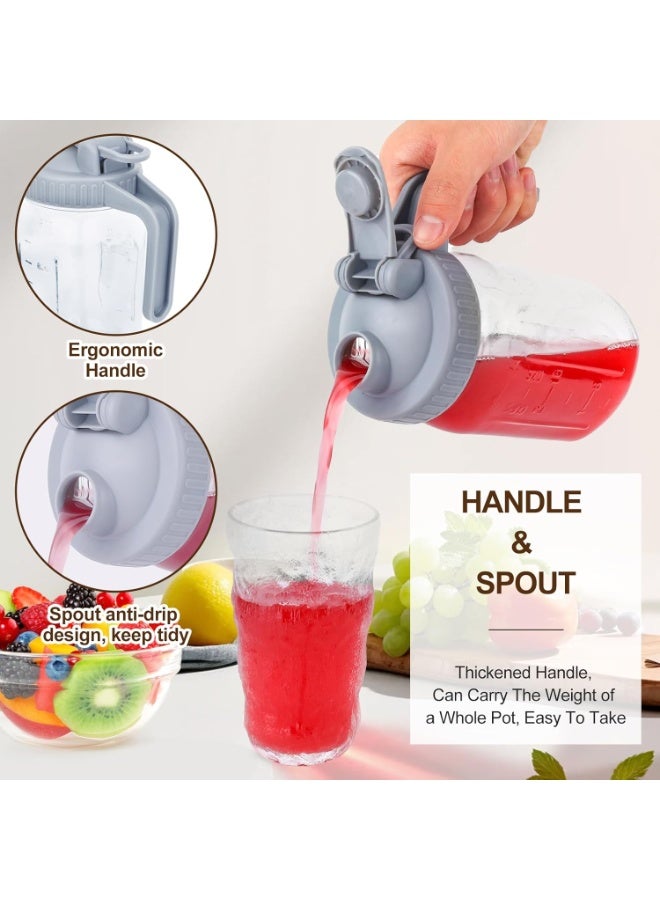 2Pcs Mason Jar Pitcher, 32oz Wide Mouth Glass Pitcher with Pour Spout Handle Lid, Leak-proof Airtight Beverage Container for Sun & Iced Tea, Cold Brew Coffee, Breast Milk Storage, Lemonade - Image 3