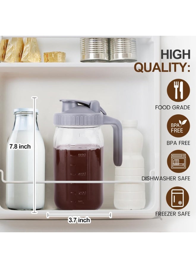 2Pcs Mason Jar Pitcher, 32oz Wide Mouth Glass Pitcher with Pour Spout Handle Lid, Leak-proof Airtight Beverage Container for Sun & Iced Tea, Cold Brew Coffee, Breast Milk Storage, Lemonade - Image 5