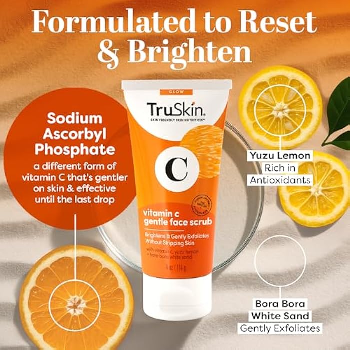 TruSkin Vitamin C Gentle Face Scrub - Brightening Daily Face Exfoliator for All Skin Types - Softens & Smooths Skin with Vitamin C, Yuzu Lemon, and Exfoliating Bora Bora White Sand - 4 Fl. Oz - Image 2