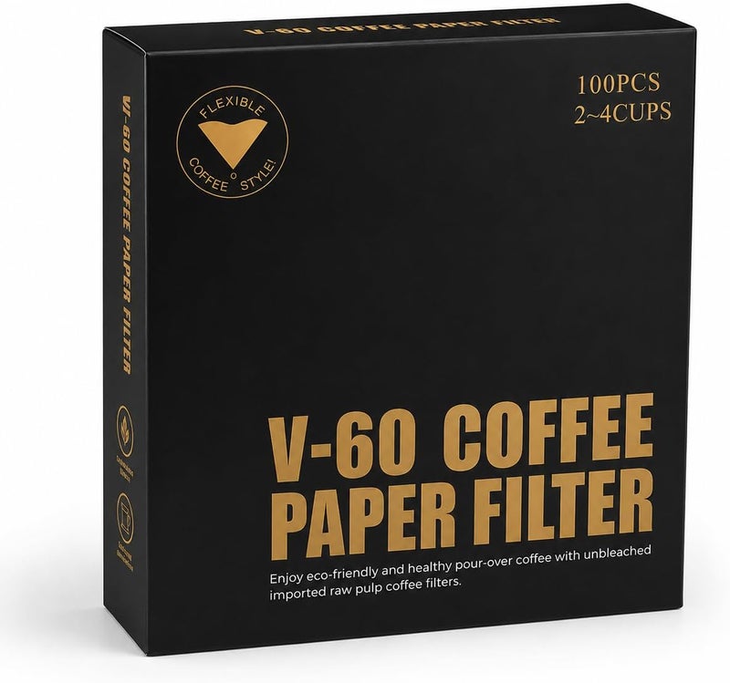TARAFON 100 Pcs White V60 Coffee Filter Paper | ورق تصفية القهوة الأبيض V60 | Unbleached Filters for Pour Over, Drip & Manual Coffee Makers | Box Packed - Image 1