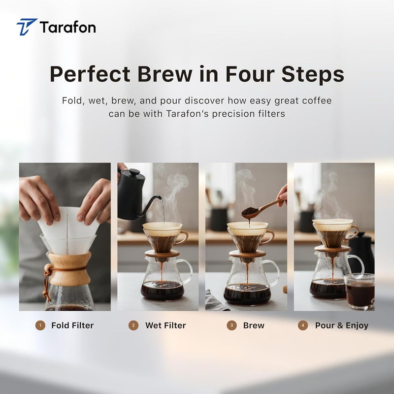 TARAFON 100 Pcs White V60 Coffee Filter Paper | ورق تصفية القهوة الأبيض V60 | Unbleached Filters for Pour Over, Drip & Manual Coffee Makers | Box Packed - Image 3