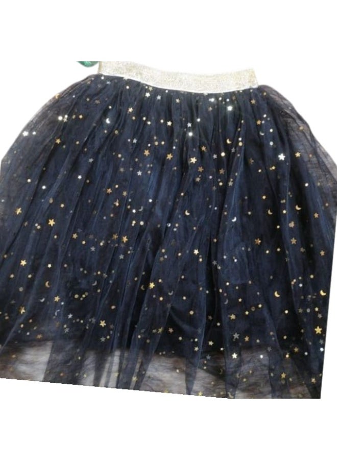 Tulle skirt decorated with stars and crescents, suitable for ages 2 to 5 years.