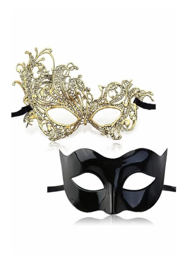 Excefore Masquerade Mask for Couples, Mardi Gras Venetian Side flower Mask, Ball Masks, Metal Prom Women Men (2 PCS)  - Image 1