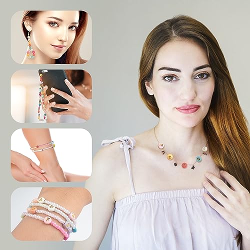 SUTOUG سوتوج 1000 قطعة حبات حروف ملونة للخياطة، 4 × 7 مم حبات أكريليك دائرية لصنع المجوهرات والحرف اليدوية، الأساور، العقود، الزينة - ذهبية - Image 3