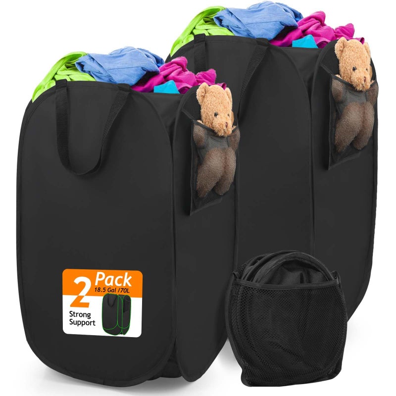 HOUSE AGAIN Upgraded Polyester Pop-up Laundry Hamper 2 Pack, 70L(18.5 Gal) Laundry Basket with Durable Handles Solid Bottom High Carbon Steel Frame and Side Pocket, Easy to Open Fold Flat for Storage - Image 1