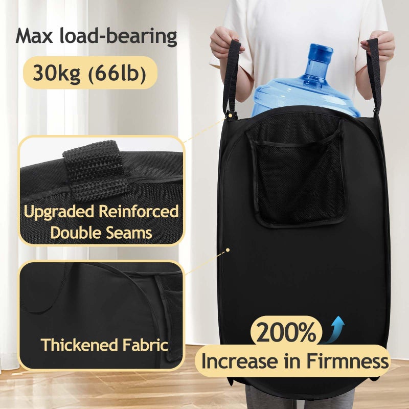 HOUSE AGAIN Upgraded Polyester Pop-up Laundry Hamper 2 Pack, 70L(18.5 Gal) Laundry Basket with Durable Handles Solid Bottom High Carbon Steel Frame and Side Pocket, Easy to Open Fold Flat for Storage - Image 3