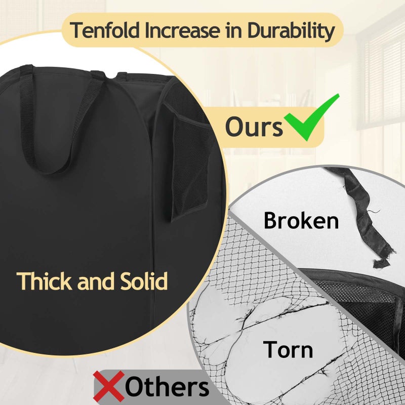 HOUSE AGAIN Upgraded Polyester Pop-up Laundry Hamper 2 Pack, 70L(18.5 Gal) Laundry Basket with Durable Handles Solid Bottom High Carbon Steel Frame and Side Pocket, Easy to Open Fold Flat for Storage - Image 4