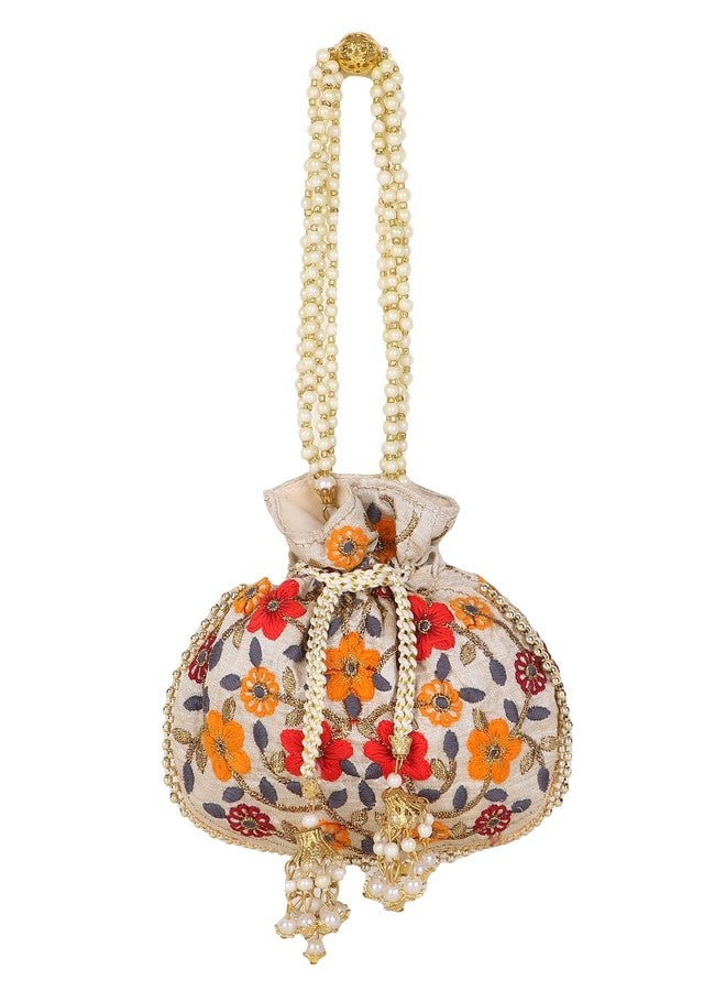 Anekaant Dangle Cream & Multi Floral Embroidered Faux Silk Potlis Combo (Pack of 2) - Image 3