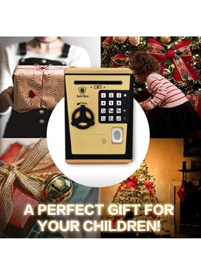 LIKE Toy Piggy Bank Safe Box Fingerprint ATM Bank ATM Machine Money Coin Savings Bank for Kids Golden - Image 1