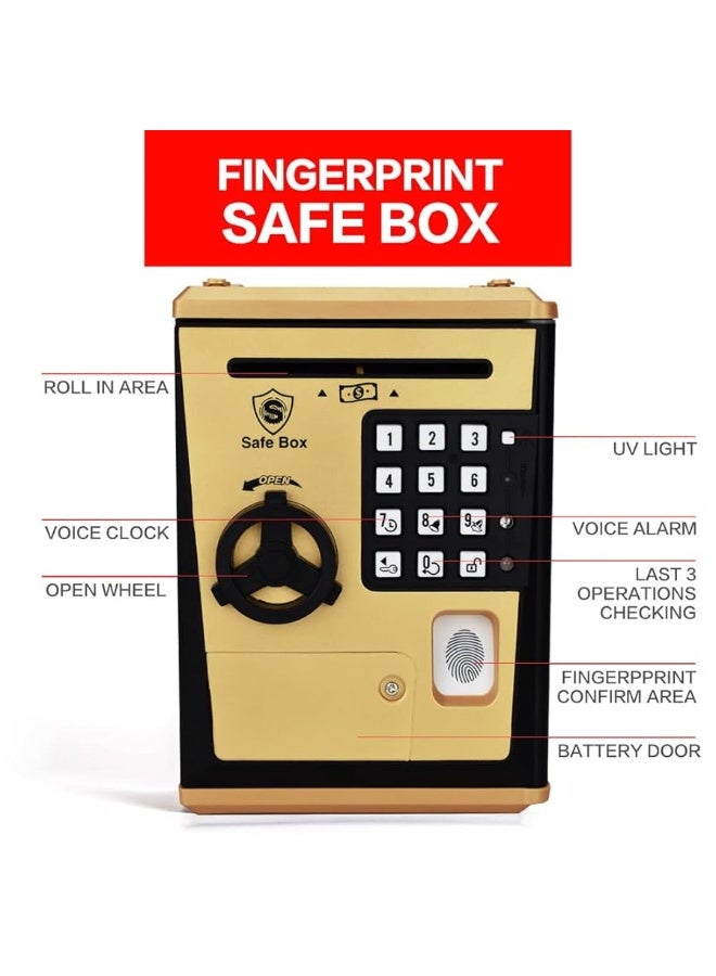 LIKE Toy Piggy Bank Safe Box Fingerprint ATM Bank ATM Machine Money Coin Savings Bank for Kids Golden - Image 5