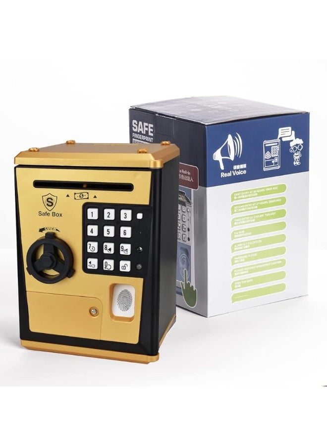 LIKE Toy Piggy Bank Safe Box Fingerprint ATM Bank ATM Machine Money Coin Savings Bank for Kids Golden - Image 2