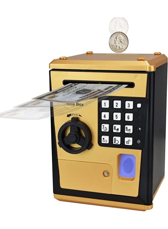 LIKE Toy Piggy Bank Safe Box Fingerprint ATM Bank ATM Machine Money Coin Savings Bank for Kids Golden - Image 3