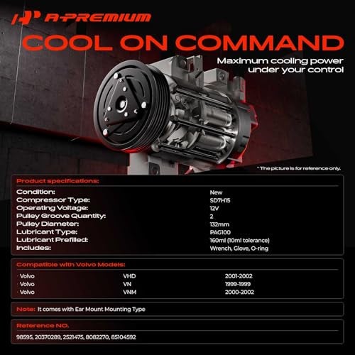 A-Premium APremium AC Compressor with Clutch Compatible with Volvo ACL VNVNLVNM WCWGWHWI WhiteGMC ACL J9C0 WAH WCA WG WHL WHM WIA WIL More SD7H15 Style - Image 3