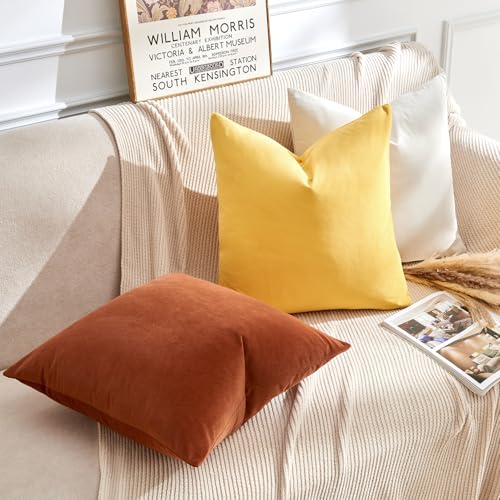 GriNeed Throw Pillow Covers Rust Set of 2 18x18 Inch Pillow Covers, Soft Velvet Fall Decorative Cases for Couch Sofa Bed, Home Boho Decor, Modern Farmhouse Cushion Covers - Image 4