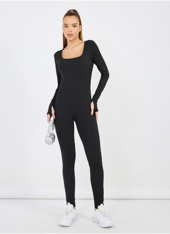Styli - Textured Thumbhole Detail Square Neck Unitard - Image 1