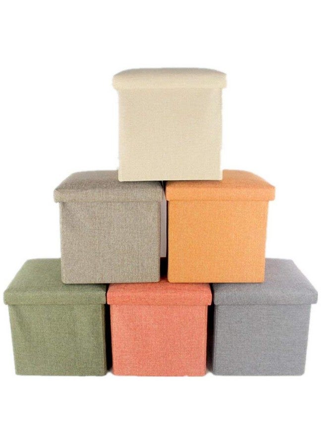 SKYFUN (LABEL) Fabric Linen Collapsible Folding Ottoman Footrest Sitting Cum Storage Cube Stool Bag Bedding Organizer (Beige) - Image 4
