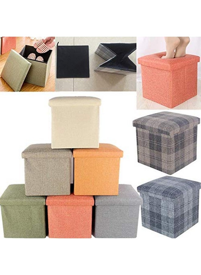 SKYFUN (LABEL) Fabric Linen Collapsible Folding Ottoman Footrest Sitting Cum Storage Cube Stool Bag Bedding Organizer (Beige) - Image 3
